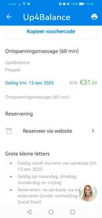Te koop: waardebon voor 1 uur ontspanningsmassage in meppel, Tickets en Kaartjes, Kortingen en Cadeaubonnen, Eén persoon, Cadeaubon