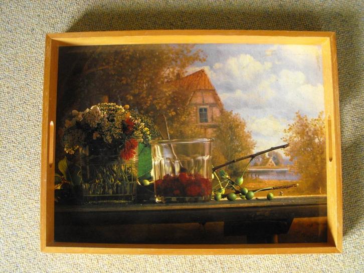Groot dienblad met landschaps stilleven, Huis en Inrichting, Woonaccessoires | Overige, Zo goed als nieuw, Ophalen