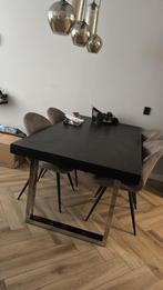 Moderne zwarte eettafel met metalen poten, Gebruikt, Vier personen, Rechthoekig, 50 tot 100 cm