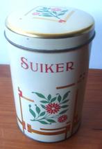 Retro blik bus opschrift Suiker, gestileerde bloemen, gouden, Verzamelen, Blikken, Ophalen of Verzenden, Zo goed als nieuw, Suiker