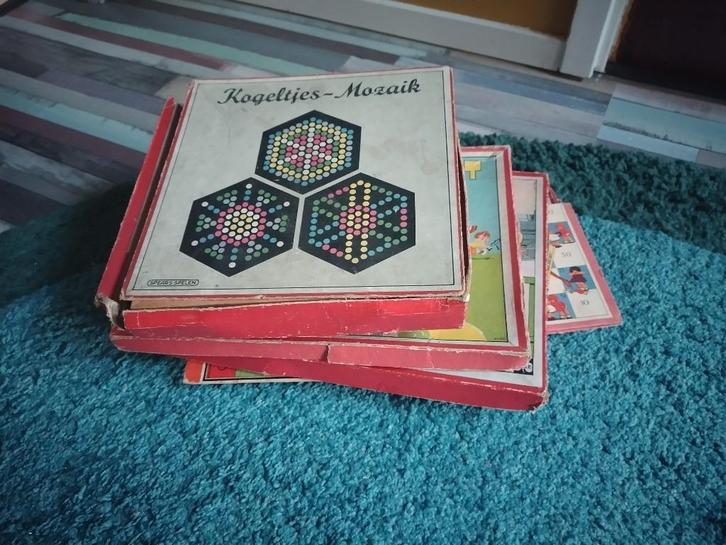 Diverse antieke spelletjes o.a. hopla visvangst mozaik etc, Antiek en Kunst, Antiek | Speelgoed, Ophalen of Verzenden