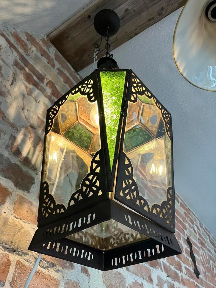 Vintage lantaarn Marokkaans design, Huis en Inrichting, Lampen | Hanglampen, Glas, Ophalen of Verzenden