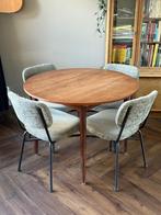 Ronde eettafel uitklapbaar vintage/deens design eikenfineer, Huis en Inrichting, Tafels | Eettafels, Ophalen, Gebruikt, Vijf personen of meer