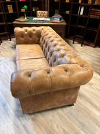 Chesterfield cognac leer 215 cm, Huis en Inrichting, Banken | Bankstellen, Leer, Ophalen of Verzenden, 75 tot 100 cm, Zo goed als nieuw