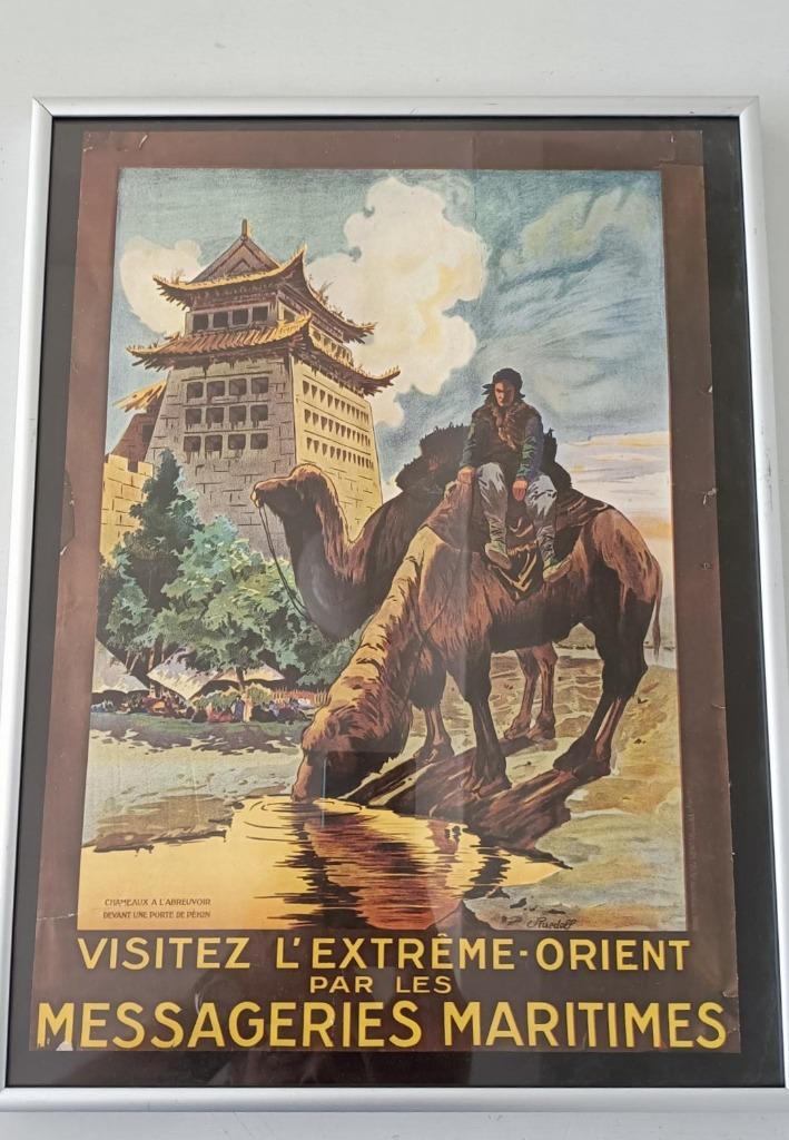 Fraaie reprint van art deco reclameposter Orient reizen, Verzamelen, Posters, Zo goed als nieuw, Reclame, A1 t/m A3, Met lijst