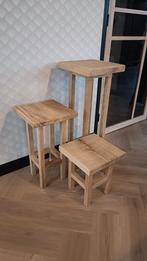 Massief Eiken Plantentafeltjes - Set van 3, Huis en Inrichting, Tafels | Bijzettafels, Minder dan 55 cm, Vierkant, Nieuw, Ophalen of Verzenden