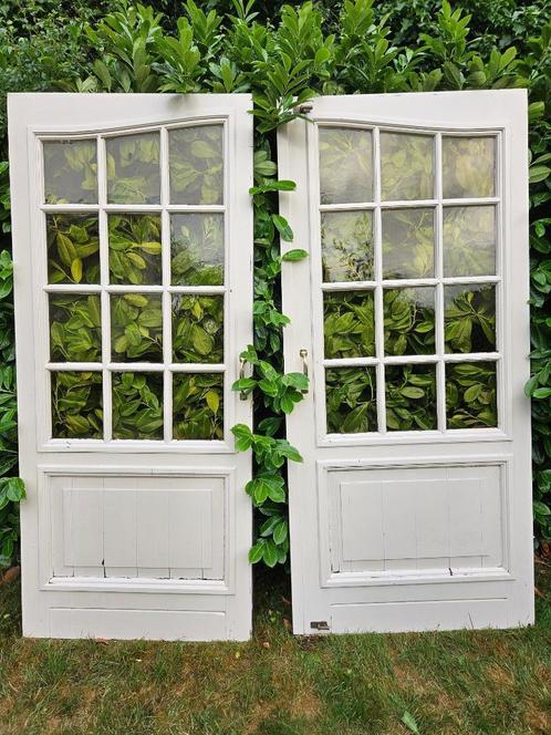 Antieke openslaande hardhouten buitendeuren, Doe-het-zelf en Verbouw, Deuren en Horren, Gebruikt, Buitendeur, 200 tot 215 cm, 120 cm of meer