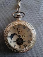 Zakhorloge verzilverd met ketting, Overige merken, Zakhorloge, Ophalen of Verzenden, Met ketting