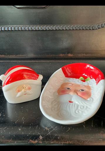 Aardewerk schaaltje met kerstman, 20 cm & servethouder kerst beschikbaar voor biedingen