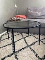 Salontafel zwart rond 74 cm glazen blad tafeltje industrieel, Ophalen, 50 tot 100 cm, Rond, 50 tot 100 cm