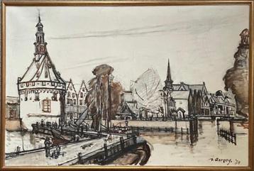 Havengezicht Hoorn Olieverf Jan van Anrooy 1901-1988 beschikbaar voor biedingen