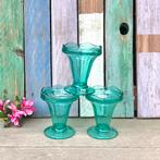 Vintage Sundae ijscoupes groen turquoise dessertglazen groen, Verzamelen, Glas en Borrelglaasjes, Ophalen of Verzenden, Gebruikt