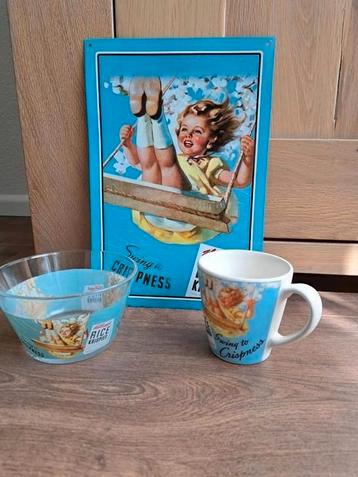 Kellogg's metalen reclamebord mok glazen schaaltje prijs pst beschikbaar voor biedingen