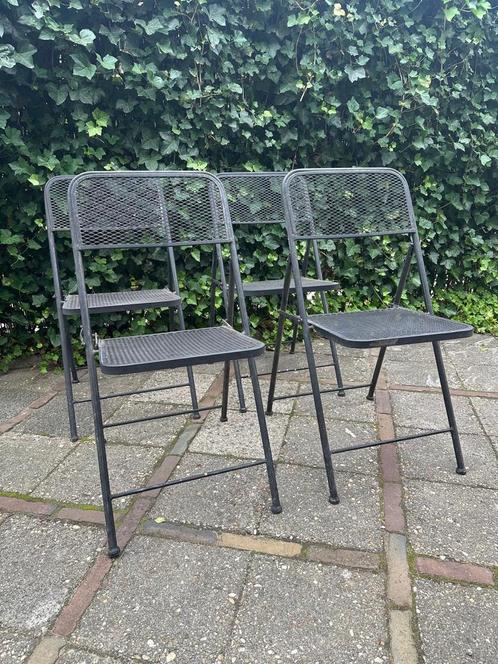 4 Vintage Italiaanse Design Klapstoelen Tuinstoelen, Huis en Inrichting, Stoelen, Gebruikt, Vier, Metaal, Zwart, Ophalen of Verzenden