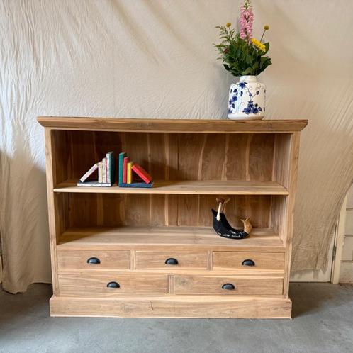 Boekenkast - 5 lades - 2 planken - Teakhout – TTM Wonen, Huis en Inrichting, Kasten | Boekenkasten, Nieuw, 150 tot 200 cm, 100 tot 150 cm