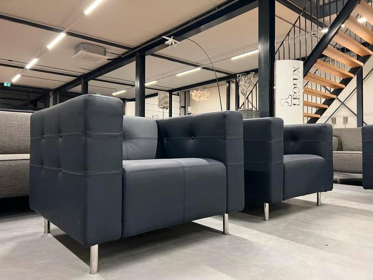 (1) Nieuw Gelderland 6111 Fauteuil blauw leer Design stoel, Huis en Inrichting, Fauteuils, Nieuw, Leer, 50 tot 75 cm, 75 tot 100 cm