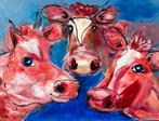 Vrolijke koeien, acrylschilderij 60 x80 cm, Antiek en Kunst, Kunst | Schilderijen | Modern, Ophalen of Verzenden