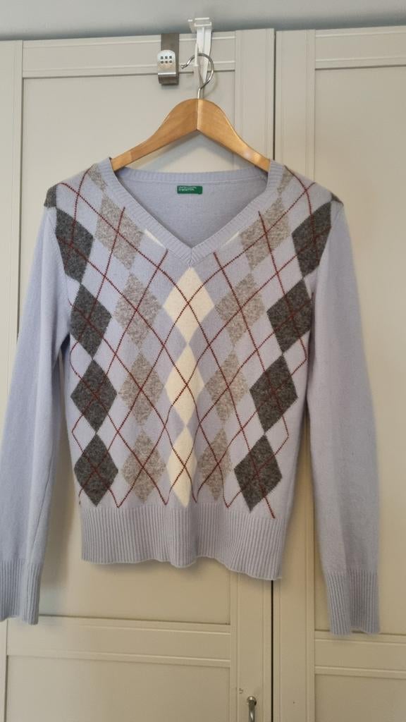 Benetton Argyle Trui - Maat L, Blauw, Benetton, Maat 42/44 (L), Ophalen of Verzenden