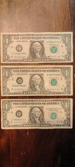 One dollar biljetten, 3 stuks 1988, Ophalen of Verzenden, Noord-Amerika