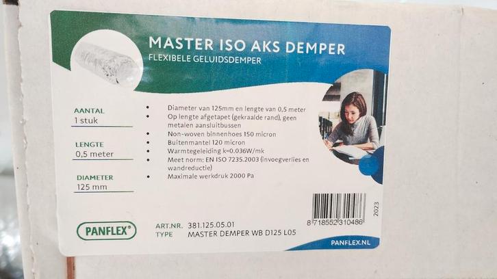 Panflex Masterdemper DN125 L05 Flexibele Geluidsdemper, Doe-het-zelf en Verbouw, Ventilatie en Afzuiging, Nieuw, Ventilator, Ophalen of Verzenden