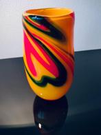 Murano Style Vaas Glas Geel Rood Groen Swirl 1980, Antiek en Kunst, Ophalen of Verzenden