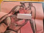 Grote originele schets krijt nude naakte vrouw, Antiek en Kunst, Ophalen of Verzenden