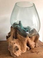 Prachtig glas op hout / glazen kom op stronk, Ophalen, Overige kleuren, Minder dan 50 cm, Glas