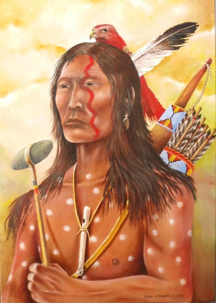 Indiaan Lakota Crazy Horse, Antiek en Kunst, Kunst | Schilderijen | Klassiek, Ophalen of Verzenden