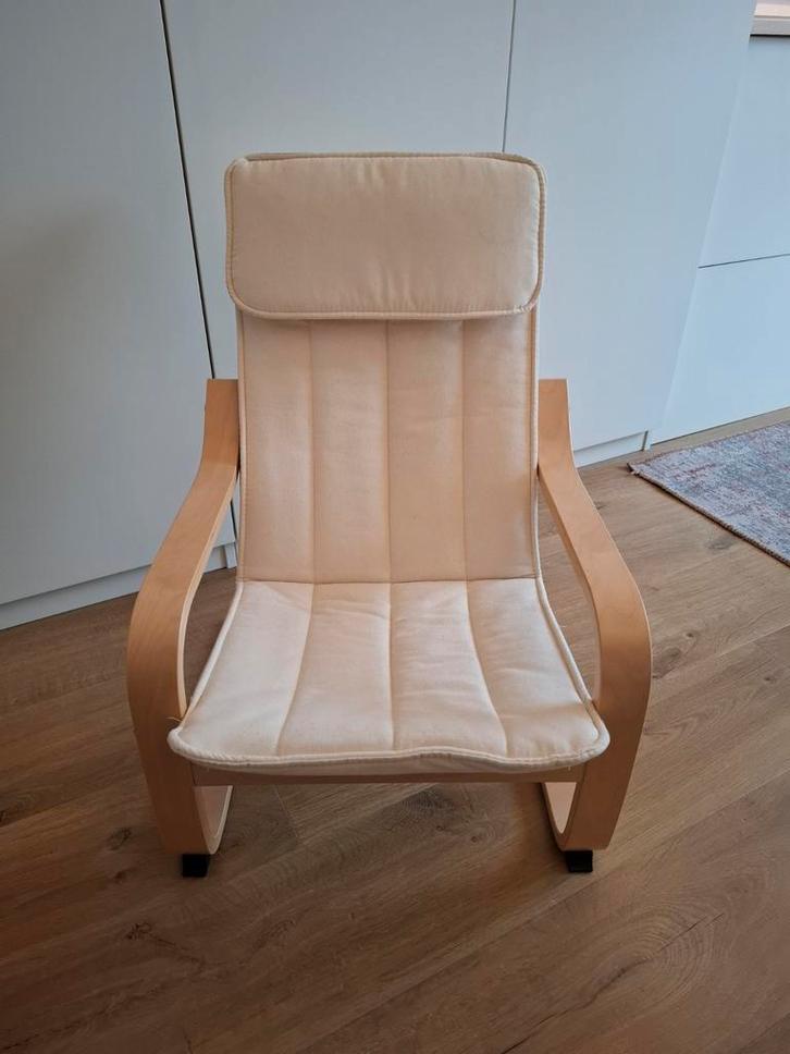Ikea Poang Kinderfauteuil - Comfortabel en Stijlvol!, Huis en Inrichting, Fauteuils, Zo goed als nieuw, Hout, Stof, Minder dan 50 cm
