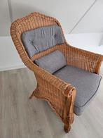 Rieten fauteuil, goede staat,met kussens., Riet of Rotan, Gebruikt, Ophalen