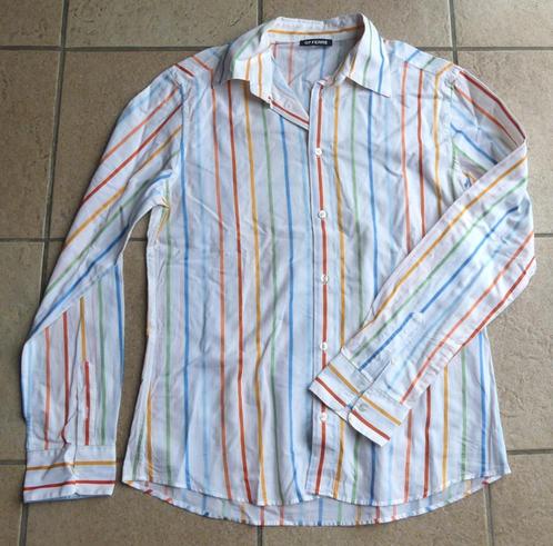 GF Ferré overhemd wit multicolour streep maat M, Kleding | Heren, Overhemden, Gedragen, Halswijdte 39/40 (M), Blauw, Ophalen of Verzenden