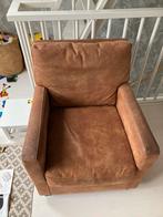 Leesstoel of fauteuil van bruin leer, Huis en Inrichting, Gebruikt, Leer, 75 tot 100 cm, 50 tot 75 cm