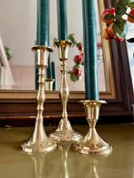 Messing Kandelaren Set van 3 kandelaar koper antiek vintage, G, Overige kleuren, G, Ophalen of Verzenden