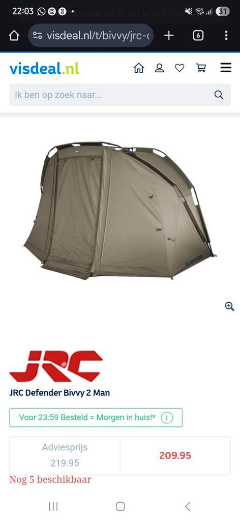 JRC Defender 2 Man Bivvy + Overwrap - Ruilen?, Watersport en Boten, Hengelsport | Karpervissen, Overige typen, Ophalen