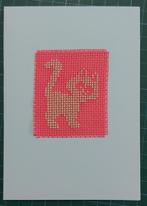 kaart met geborduurde kat/poes (1800), Hobby en Vrije tijd, Kaarten | Zelfgemaakt, Ophalen of Verzenden, Nieuw, Dieren