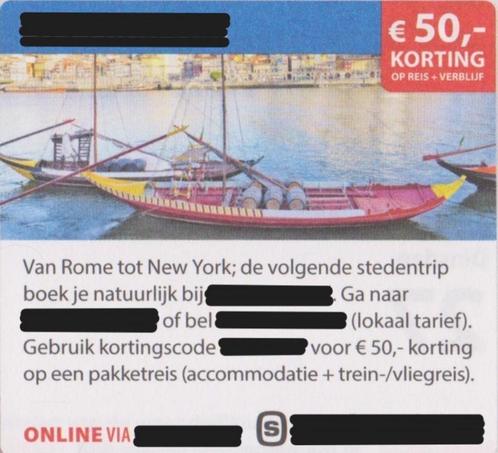 Stedentrips. € 50,- korting. Postcodeloterij voordeelbon., Tickets en Kaartjes, Hotelbonnen, Drie personen of meer, 3 overnachtingen of meer
