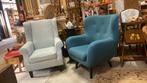 Lichtblauwe Landelijke Fauteuil, Huis en Inrichting, Fauteuils, Ophalen, Gebruikt, Hout, 75 tot 100 cm