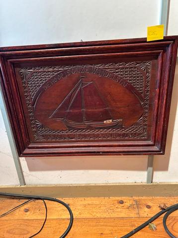 Houtsnijwerk met zeilschip - 40x54 cm beschikbaar voor biedingen