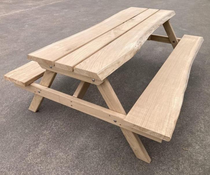 Picknicktafel Eiken Boomstamplanken, Tuin en Terras, Picknicktafels, Zo goed als nieuw, Rechthoekig, Hout, Ophalen
