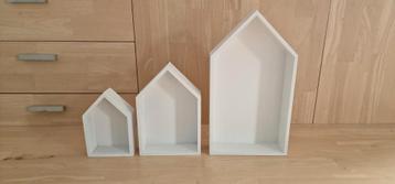 Set van 3 witte decoratieve houten huisjes beschikbaar voor biedingen