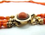 Antieke bloedkoralen ketting met gouden slot., Verzenden, Goud, Ketting