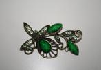 Broche bronzekleur groen 7 cm x 4 cm strass, Sieraden, Tassen en Uiterlijk, Broches, Nieuw, Met strass, Groen, 4 tot 7 cm