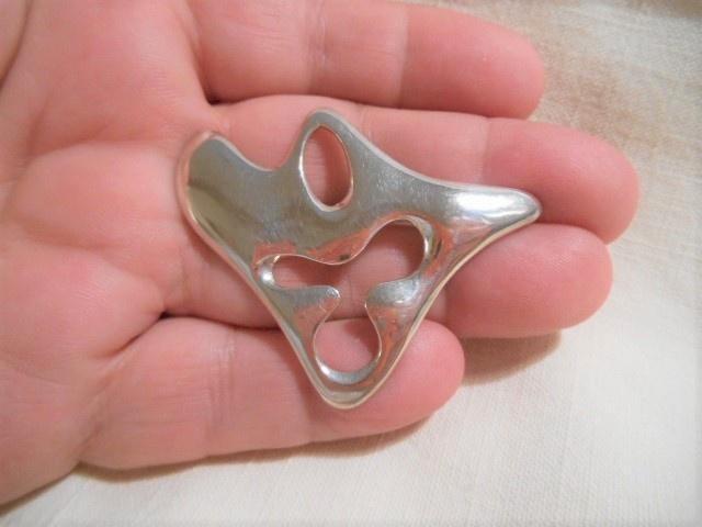 Modernistische echt zilveren AMOEBE broche, Sieraden, Tassen en Uiterlijk, Antieke sieraden, Broche, Zilver, Verzenden