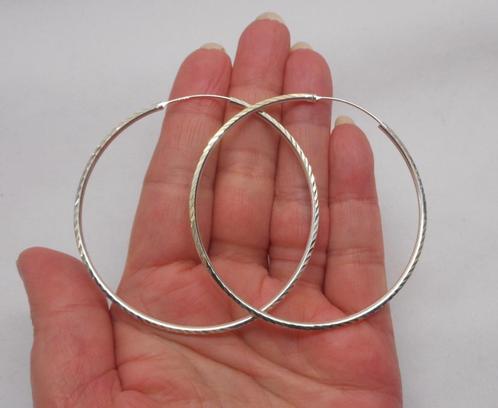 Zilveren grote gedecoreerde oorringen nr.1494, Sieraden, Tassen en Uiterlijk, Oorbellen, Gebruikt, Hangers, Zilver, Zilver, Verzenden