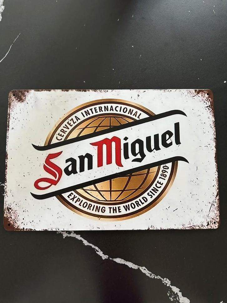 Vierkant vintage reclamebord van San Miguel 20x30, Verzamelen, Merken en Reclamevoorwerpen, Ophalen of Verzenden