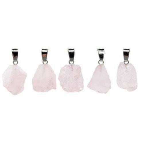Ruwe Rozenkwarts aan verzilverde hanger, Sieraden, Tassen en Uiterlijk, Kettinghangers, Nieuw, Steen of Mineraal, Roze, Overige voorstellingen