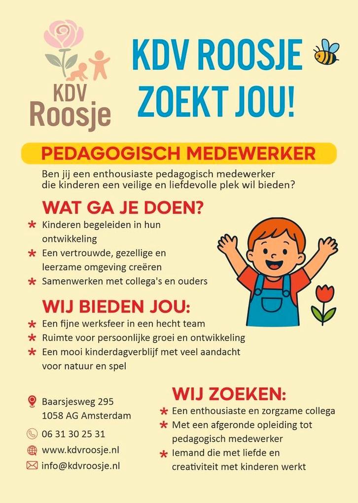 Pedagogisch medewerk gezocht amsterdam, Diensten en Vakmensen, Oppas en Kinderopvang, Crèche of Kinderdagverblijf