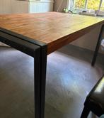 Houten eettafel met stalen poten, Ophalen, Gebruikt, 100 tot 150 cm, Eikenhout
