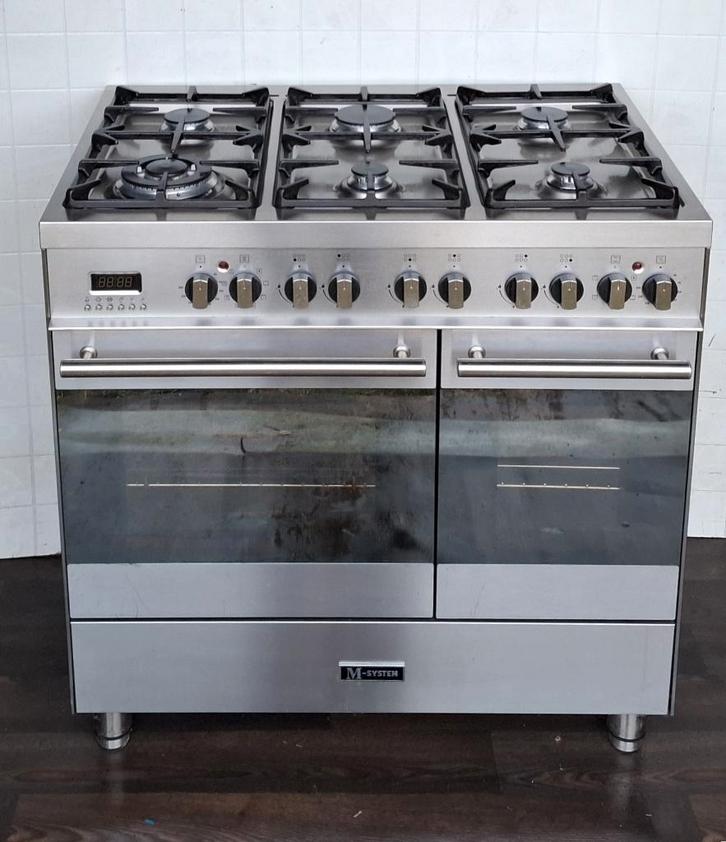6 PITS M-System GASFORNUIS MET HETELUCHT OVEN GRILL RVS, Witgoed en Apparatuur, Fornuizen, Zo goed als nieuw, Vrijstaand, Gas