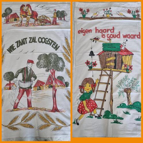 2x vintage OVERDOEK/VOORHANGDOEK voor Keukenhanddoeken, Huis en Inrichting, Keuken | Textiel, Gebruikt, Overige typen, Wit, Ophalen of Verzenden